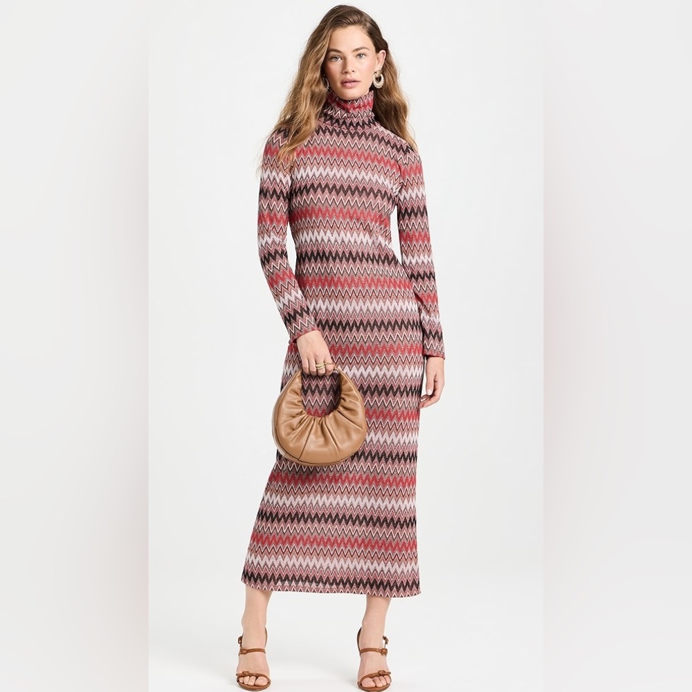 NWT MISA Los Angeles Liv Mock Neck Long Sleeve Dress In Winter Chevron Large